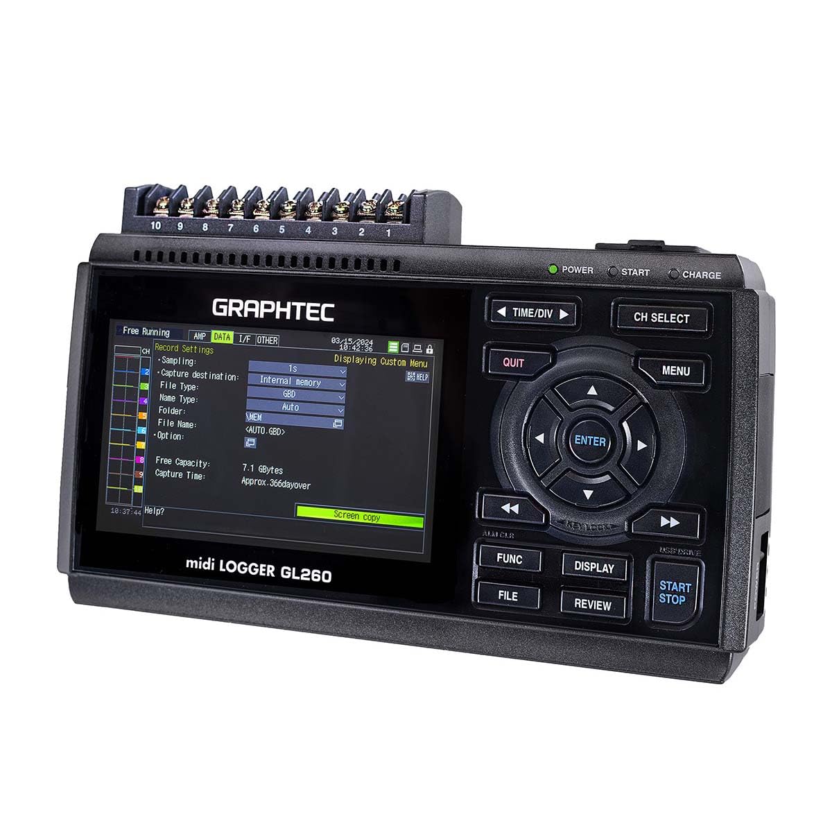 Graphtec GL260 10-Channel Data Logger for Voltage, Temperature
